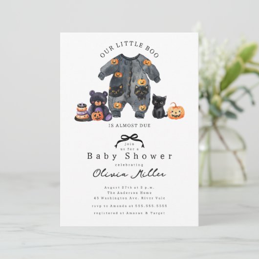 Schattigee Little Boo Baby shower uitnodiging (Staand voorkant)