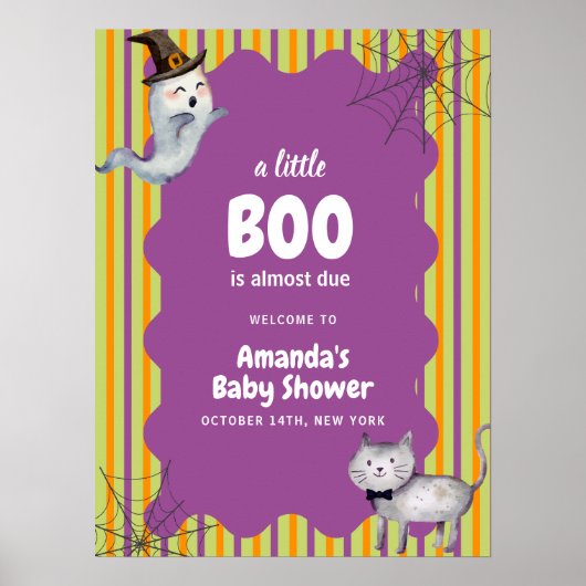 Schattigee Little Boo Ghost Cat Herfst Baby shower Poster (Voorkant)