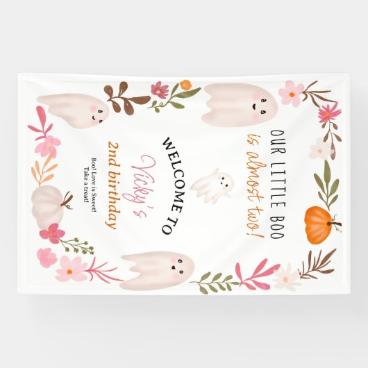 Schattigee Little Boo Halloween 2e verjaardag Welk Spandoek (Horizontaal)