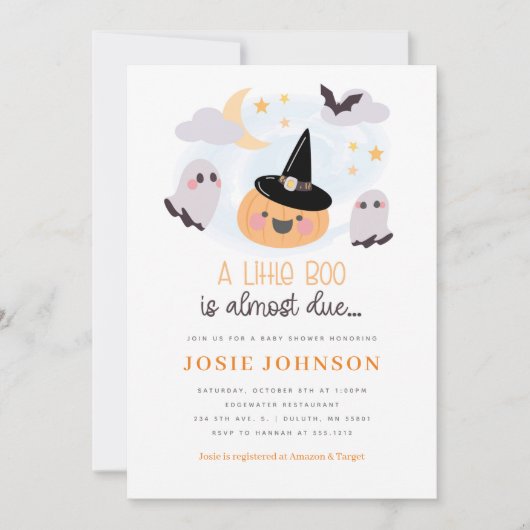 Schattigee Little Boo Halloween Baby shower Uitnod Kaart (Voorkant)