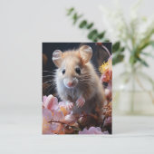 Schattigee Little Brown Mouse in de Pink Flowers Briefkaart (Staand voorkant)
