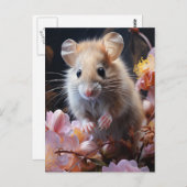 Schattigee Little Brown Mouse in de Pink Flowers Briefkaart (Voorkant / Achterkant)