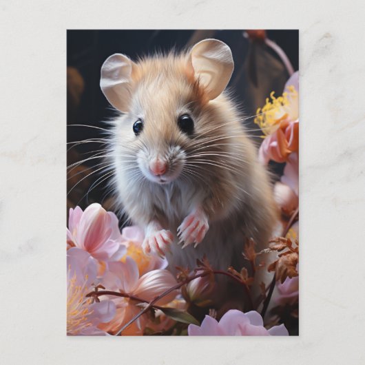 Schattigee Little Brown Mouse in de Pink Flowers Briefkaart (Voorkant)