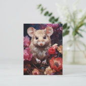 Schattigee Little Brown Mouse in the Flowers Briefkaart (Staand voorkant)