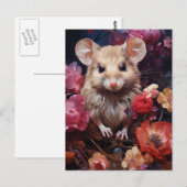 Schattigee Little Brown Mouse in the Flowers Briefkaart (Voorkant / Achterkant)