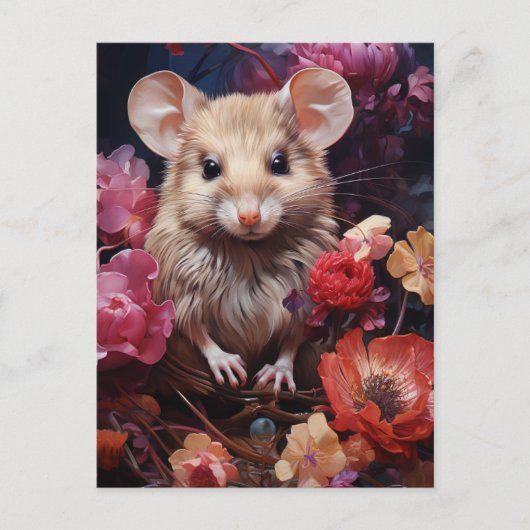 Schattigee Little Brown Mouse in the Flowers Briefkaart (Voorkant)