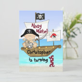 Schattigee Little Buccaneer Pirate 1st Verjaardag  Kaart (Staand voorkant)