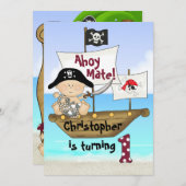 Schattigee Little Buccaneer Pirate 1st Verjaardag  Kaart (Voorkant / Achterkant)