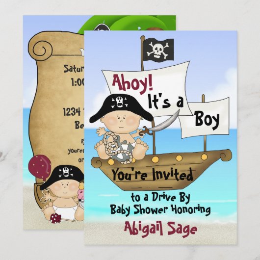 Schattigee Little Buccaneer Pirate Drive door Baby Kaart (Voorkant / Achterkant)