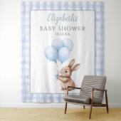 Schattigee Little Bunny Blue Baby shower Foto Acht Wandkleed (In situ)