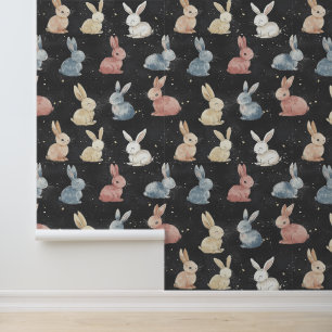 Schattigee Little Bunny Pattern Krijttekening Behang
