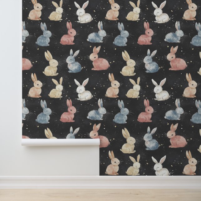 Schattigee Little Bunny Pattern Krijttekening Behang (Applicatie)
