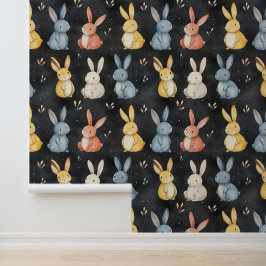 Schattigee Little Bunny Pattern Krijttekening Behang