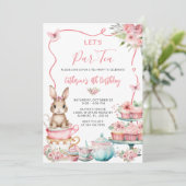 Schattigee Little Bunny Rabbit Tea Party Verjaarda Kaart (Staand voorkant)