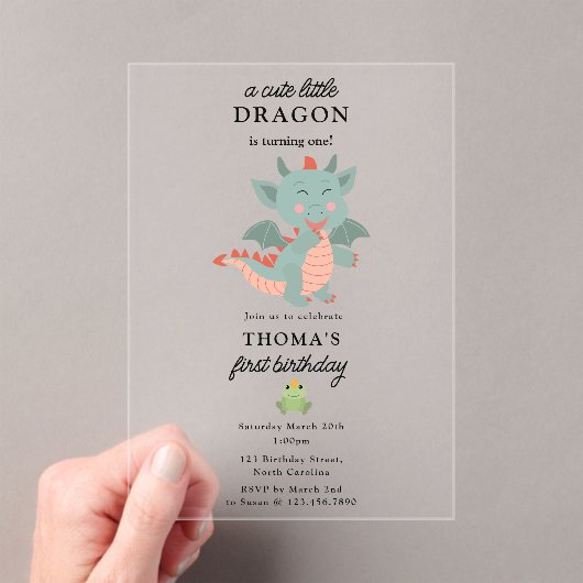 Schattigee Little Dragon Boy Kids Verjaardagsfeest Acryl Uitnodigingen (Insitu (Draagbaar))