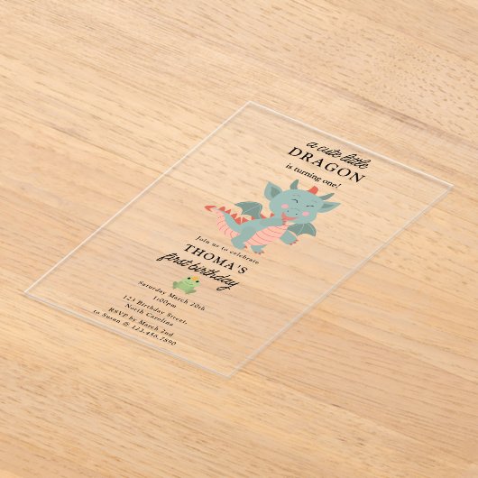 Schattigee Little Dragon Boy Kids Verjaardagsfeest Acryl Uitnodigingen (Laagn)