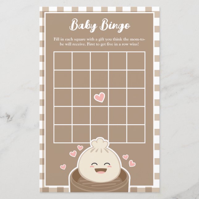 Schattigee Little Dumpling Baby shower Bingo spel (Voorkant)