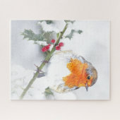 Schattigee Little English Robin & Holly kerstkunst Legpuzzel (Horizontaal)