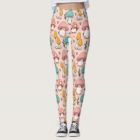 Schattigee Little Fantasy Mushroom Cartoon Roze Bl Leggings (Voorkant)