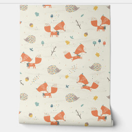 Schattigee Little Fox en Hedgehog met herfstblader Behang