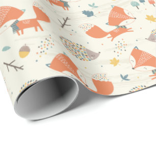Schattigee Little Fox en Hedgehog met herfstblader Cadeaupapier