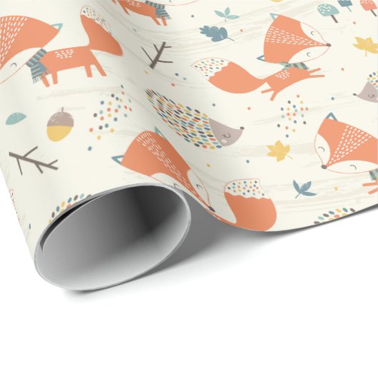 Schattigee Little Fox en Hedgehog met herfstblader Cadeaupapier (Rol Hoek)
