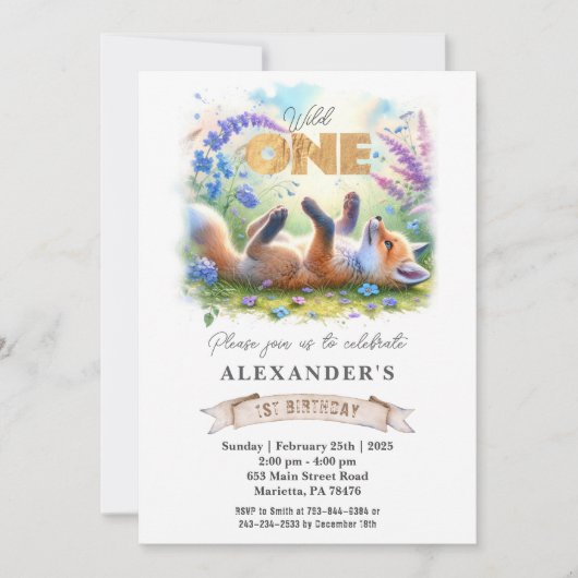 Schattigee Little Fox Wild One verjaardagsfeestuit Kaart (Voorkant)