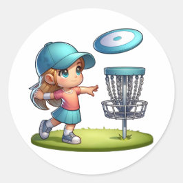 Schattigee Little Girl Disc Golf Cartoon Ronde Sticker