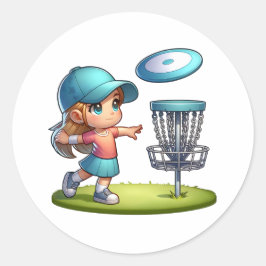 Schattigee Little Girl Disc Golf Cartoon Ronde Sticker