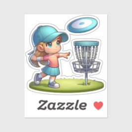 Schattigee Little Girl Disc Golf Cartoon Sticker