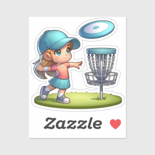 Schattigee Little Girl Disc Golf Cartoon Sticker (Vel)