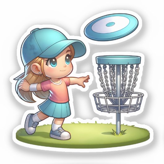 Schattigee Little Girl Disc Golf Cartoon Sticker (Voorkant)