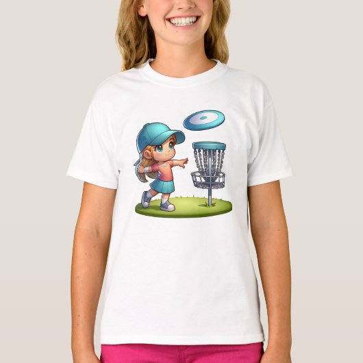 Schattigee Little Girl Disc Golf Cartoon T-shirt (Voorkant)