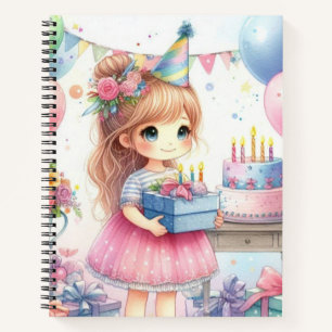 Schattigee Little Girl Verjaardag Party Spiral Not Notitieboek