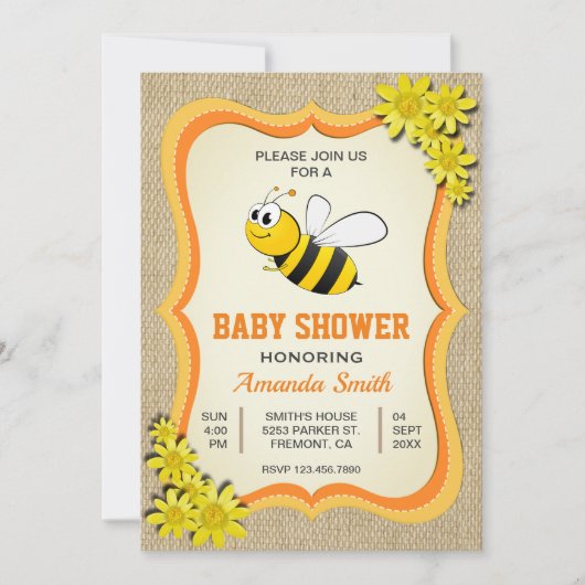 Schattigee Little Honey Bee Baby shower Invitation Kaart (Voorkant)