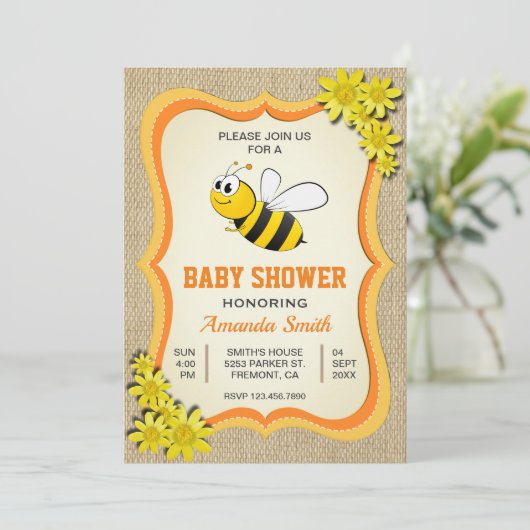 Schattigee Little Honey Bee Baby shower Invitation Kaart (Staand voorkant)