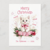 Schattigee Little Kitten Roze Kerst Briefkaart (Voorkant)