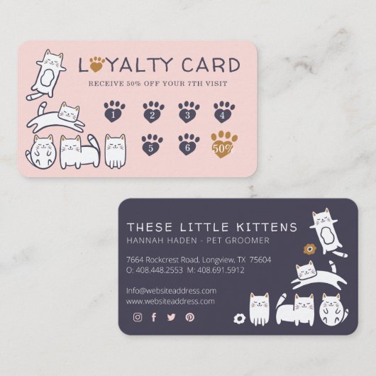 Schattigee Little Kitty Cat Pet Care & Grooming Lo Visitekaartje (Voorkant / Achterkant)