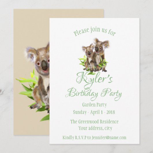 Schattigee Little Koala Beer Australian Animal Bir Kaart (Voorkant / Achterkant)