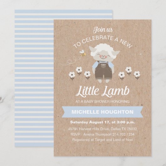 Schattigee Little Lamb Rustic Baby Boy Shower Uitn Kaart (Voorkant / Achterkant)