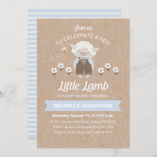 Schattigee Little Lamb Rustic Baby Boy Shower Uitn Kaart