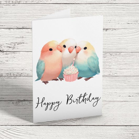 Schattigee Little Lovebirds Verjaardag Cupcake Kaart