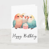 Schattigee Little Lovebirds Verjaardag Cupcake Kaart (Voorkant)