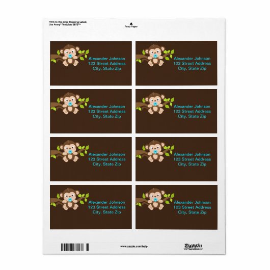 Schattigee Little Monkey Boy Verzendlabels Etiket (Full Sheet)