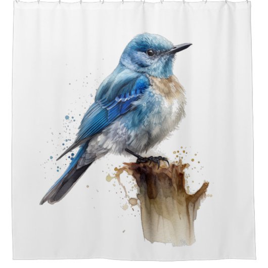 Schattigee Little Mountain Bluebird Waterverf Douchegordijn (Voorkant)