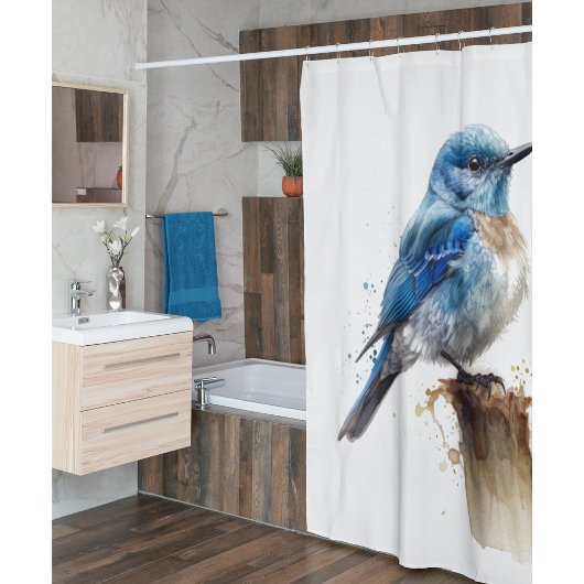 Schattigee Little Mountain Bluebird Waterverf Douchegordijn