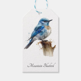 Schattigee Little Mountain Bluebird Waterverf, op  Cadeaulabel