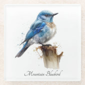 Schattigee Little Mountain Bluebird Waterverf, op  Glazen Onderzetter (Voorkant)