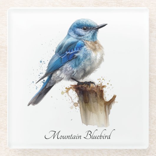 Schattigee Little Mountain Bluebird Waterverf, op  Glazen Onderzetter (Voorkant)