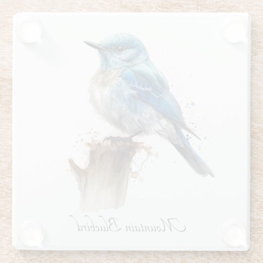 Schattigee Little Mountain Bluebird Waterverf, op Glazen Onderzetter (Achterkant)